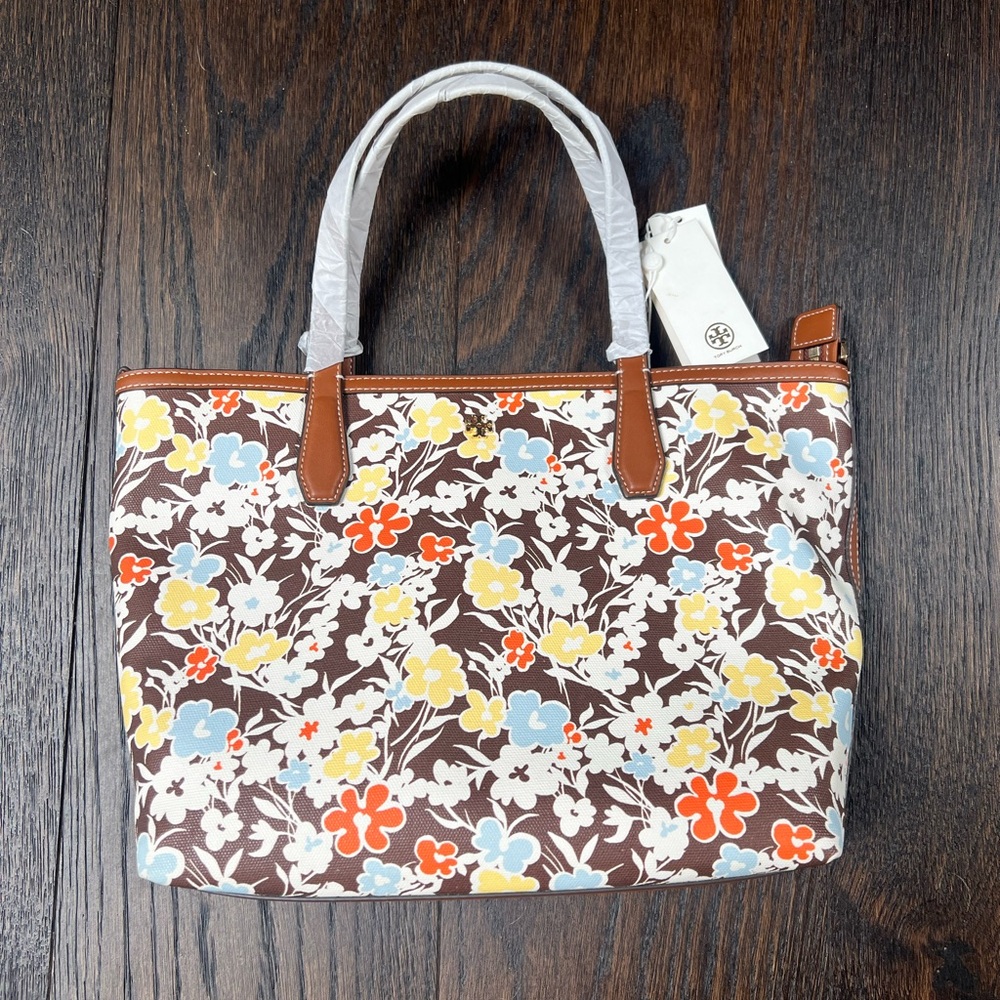 Tory Burch Brown and Yellow Tote Bag with Sophisticated Design